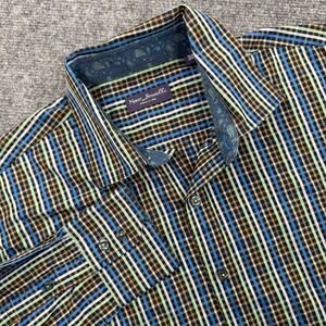 Marco Brunelli Mens Medium Plaid Button Down Long Sleeve Shirt Flip Cuff‎
